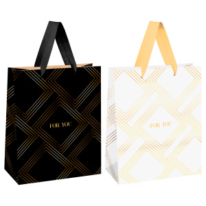 Пакет подарочный 18*23*10см MESHU /Black&White/, фольга, матовая ламинация, ассорти
