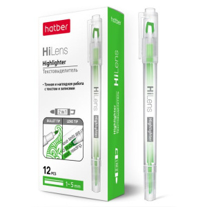 Текстовыделитель Hatber Hi-Lens Двухсторонний 1 mm/5 mm Зеленый 12шт. в картонной коробке