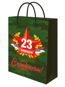 Пакет подарочный из крафт-бумаги 22х32х11 см (craft МL) Мужской праздник, 120 г (собс.разр.)ППК-7690