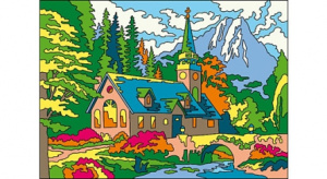 РАСКРАСКА ПЕСКОМ. формат А3. ДОМИК В ГОРАХ (Арт. Р-8887)