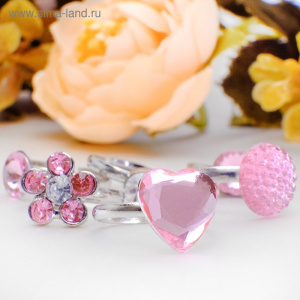 Кольцо детские /Ассорти/ романтика, цвет бело-розовый в серебре, фас 36 шт 2540970 (10702070/230623/