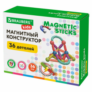 Магнитный конструктор MAGNETIC STICKS, 36 магнитных деталей, BRAUBERG KIDS, код 1С, 665721