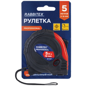 Рулетка измерительная 5 м х 19 мм, обрезиненный корпус, 3 фиксатора, RABBITEX (РАББИТЕКС) Profession