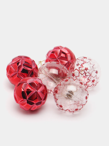Набор новогодних елочных шаров /Красные звёзды/, 6 см, 6 шт, пластик НУ-2667