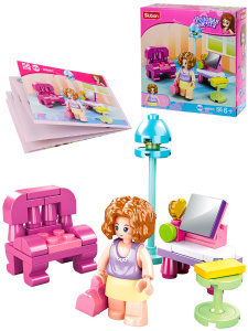 Конструктор пластик.SLUBAN.Розовая мечта.Модница (56 дет.,1 фигура,в коробке) (Арт. M38-B0800C)