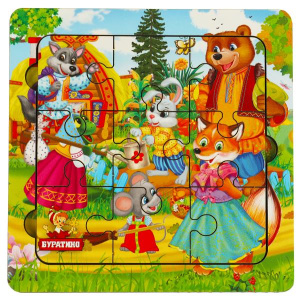 Игрушка деревянная пазл теремок 10*10 см терм. пакет Буратино в кор.40шт