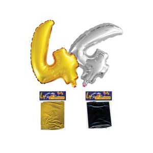 ШАР ФОЛЬГИРОВАННЫЙ, ЦИФРА /4/, 35см, золото/серебро, ассорти