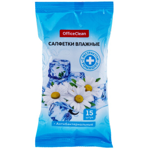 Салфетки влажные OfficeClean, 15шт., антибактериальные для рук, с ромашкой 277480