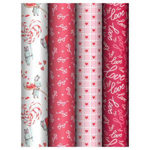 Упаковочная бумага глянц. 70*100см, MESHU /Love/, 80 г/м2, ассорти, 4 дизайна (г.1)