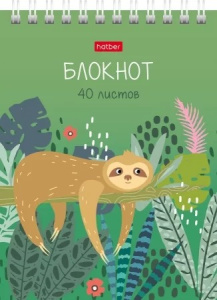 Блокнот 40л А6ф клетка Обл. мел.картон УФ-лак на гребне серия -Джунгли-