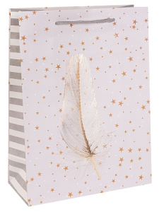 Dream cards Пакет подарочный с мат.лам. и тиснением фольгой  (M) Золотистое пёрышко, 210 г. ПКП-3093