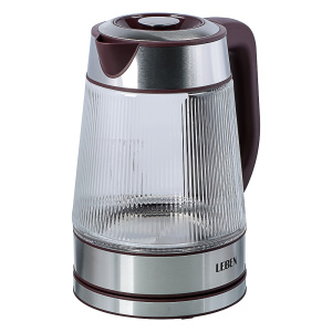 LEBEN Чайник электрический стеклянный 1,8л 1850 Вт рифленое стекло, бордовый (10702070/211025/537017