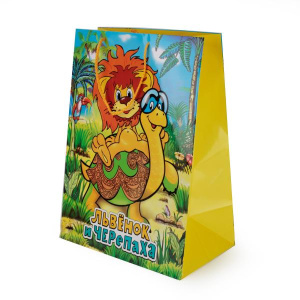 ПАКЕТ БУМАЖНЫЙ 'ВЕСЕЛЫЙ ПРАЗДНИК', ДИЗАЙН 'ЛЬВЁНОК И ЧЕРЕПАХА', Р-Р 33Х46Х20СМ УП-24ШТ в кор.3уп