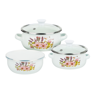 Набор мини-кастрюли 2шт.+салатник 1шт., с крышками, 6 пр (14/16/+14см, 0,7/1,1+0,7л) /Ботаника/ (107