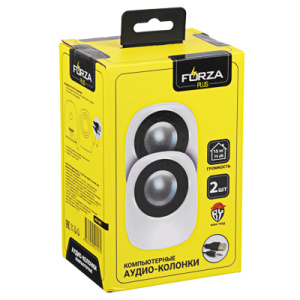 FORZA USB Аудио-колонки, 2 шт, 94х73мм, провод 3.5 мм. mini-Jack, регулятор громкости, пластик (1070