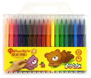 Фломастеры Каляка-Маляка ТРЕХГРАННЫЕ классические 18 цв. трехгран. корп. легкосмываемые блист. упак.