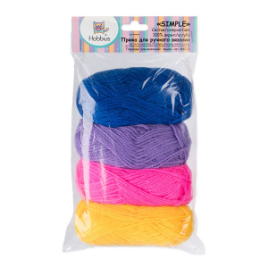 Пряжа   /Hobbius/   Simple   100% акрил   4 х  25 г  66 м ± 3 м №02 оранжевый-св.розовый-голубой-зел