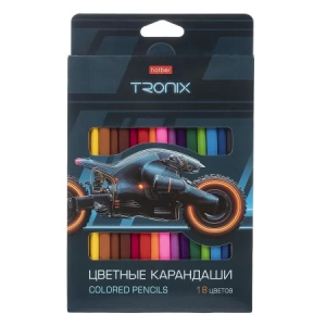 Карандаши цветные трехгран.корпус 18 цв.- TRONIX- заточен. в карт. короб. с европодвесом