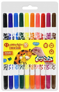 Фломастеры Каляка-Маляка двухсторонние 10 цв. кругл. корп. легкосмываемые круглая блист. упак. принт