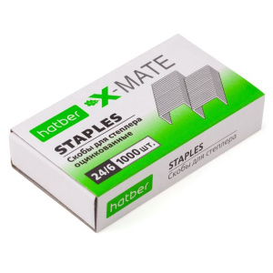 Скобы для степлера Hatber X-Mate №24/6 1000 скоб 6мм  оцинкованные в картонном боксе