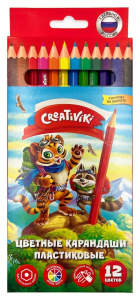 Набор цветных карандашей Creativiki 12 цв. шестигран. корп. пластик карт.уп., пр-во РФ