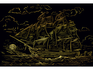 Гравюра А4 в пакете с ручкой. Золото. Величественный корабль ( Арт. Г-5985)