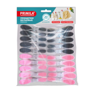 Прищепки бельевые 8,2 см, КОМПЛЕКТ 20 штук, прорезиненный пластик, ассорти, PRIMILA PREMIUM, 700522