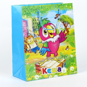 ПАКЕТ БУМАЖНЫЙ 'ВЕСЕЛЫЙ ПРАЗДНИК', ДИЗАЙН 'КЕША' Р-Р 33Х46Х20СМ, ГЛЯНЦЕВЫЙ В ПАК. УП-24ШТ в кор.3уп