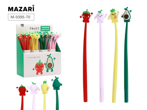 Ручка гелевая FRUIT FRIENDS, СИНЯЯ, игольчатый пишущий узел 0,5 мм, цветной пластиковый корпус, смен