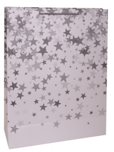 Dream cards Пакет подарочный с мат.лам. 31х42х12см (XL)  Звёзды, серебряные, 210 г  ПКП-2622