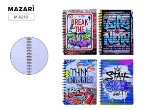 Блокнот на евроспирали ГРАФФИТИ 21х14,5 см, 80 листов, обложка 7БЦ, внутренний блок в клетку, плотно