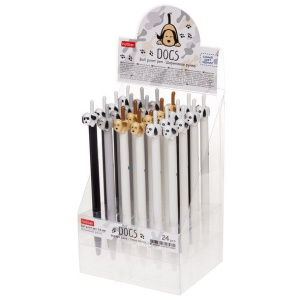 РУЧКА Hatber шариковая Автомат. Dogs Синяя 0,6мм чернила на масл.основе soft ink 24шт в прозрачном П