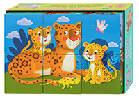 Умные кубики  в поддончике. 6 штук. Дикие кошки