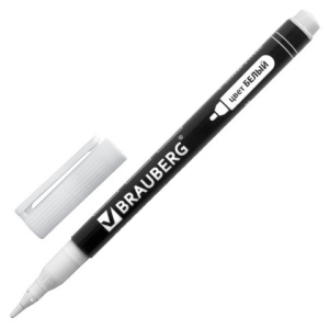 Маркер перманентный BRAUBERG /W2/, БЕЛЫЙ, круглый наконечник 2 мм, 151505