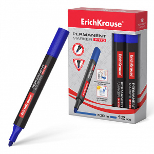 Перманентный маркер ErichKrause®  P-170, цвет чернил синий (в коробке по 12 шт.)