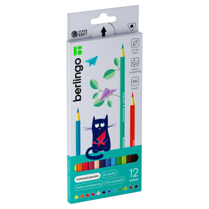 Карандаши цветные Berlingo /SuperSoft. Жил-был кот/, 12цв., трехгран., заточен., картон, европодвес 