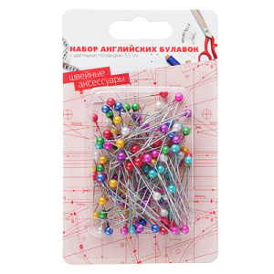 Набор булавок английских с цветными головками 100шт, на блистере, 3,5см, сталь, пластик, арт НС-026 