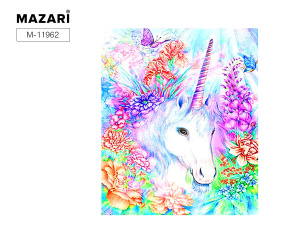 Алмазная мозаика с мольбертом ЕДИНОРОГ, 21х25см, 1 дизайн, частичная выкладка,  ОПП упаковка.