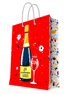 Бумажный пакет для сувенирной продукции с ламинацией, с шириной основания 26 cм, плотность бумаги 14