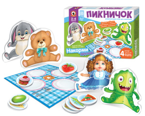 Игра настольная для малышей с объемными фигурками /Пикничок*