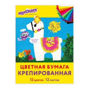 Набор крепированной бумаги, А4, 12 листов, 12 цветов, в папке с европодвесом, ЮНЛАНДИЯ, 112558