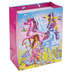 ПАКЕТ ПОДАРОЧНЫЙ 'ВЕСЕЛЫЙ ПРАЗДНИК' ФЕИ И ЕДИНОРОГИ. 26Х32Х14СМ, ГЛЯНЦЕВЫЙ В ПАК. УП-24ШТ в кор.3уп