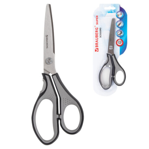 Ножницы BRAUBERG /SUPER/, 210 мм, серо-черные, 2-х сторонняя заточка, эргономичные ручки, 237296