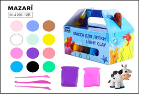 Mасса для лепки, 12 цветов по 10 гр, пластиковые стеки 3 шт в комплекте, картонная коробка / ОПП-упа