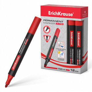 Перманентный маркер ErichKrause®  P-170, цвет чернил красный (в коробке по 12 шт.)