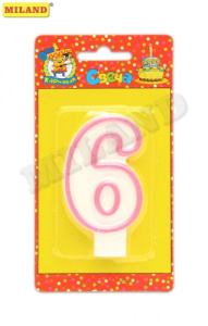 Свеча для торта с розовой окантовкой Цифра /6/  С-1190