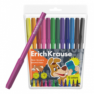 Фломастеры ErichKrause Простоквашино, 12 цветов (в футляре с европодвесом 12 шт)
