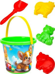 НАБОР №112 (ВЕДРО №8 (0.85л.) ЗАБАВНЫЕ ЩЕНКИ + лопатка 22 см + 3 формочки) (арт. НАБ-4795)