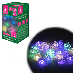 Электрогирлянда-нить комнатная /Звезды/, 2 м, 20 LED, мультицветная, батарейки, ЗОЛОТАЯ СКАЗКА, 5924