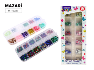 Набор конфетти, 12 цветов, пластиковая коробка (ш-5,5см,в-13см), 6 видов в ассортименте, ОПП-упаковк